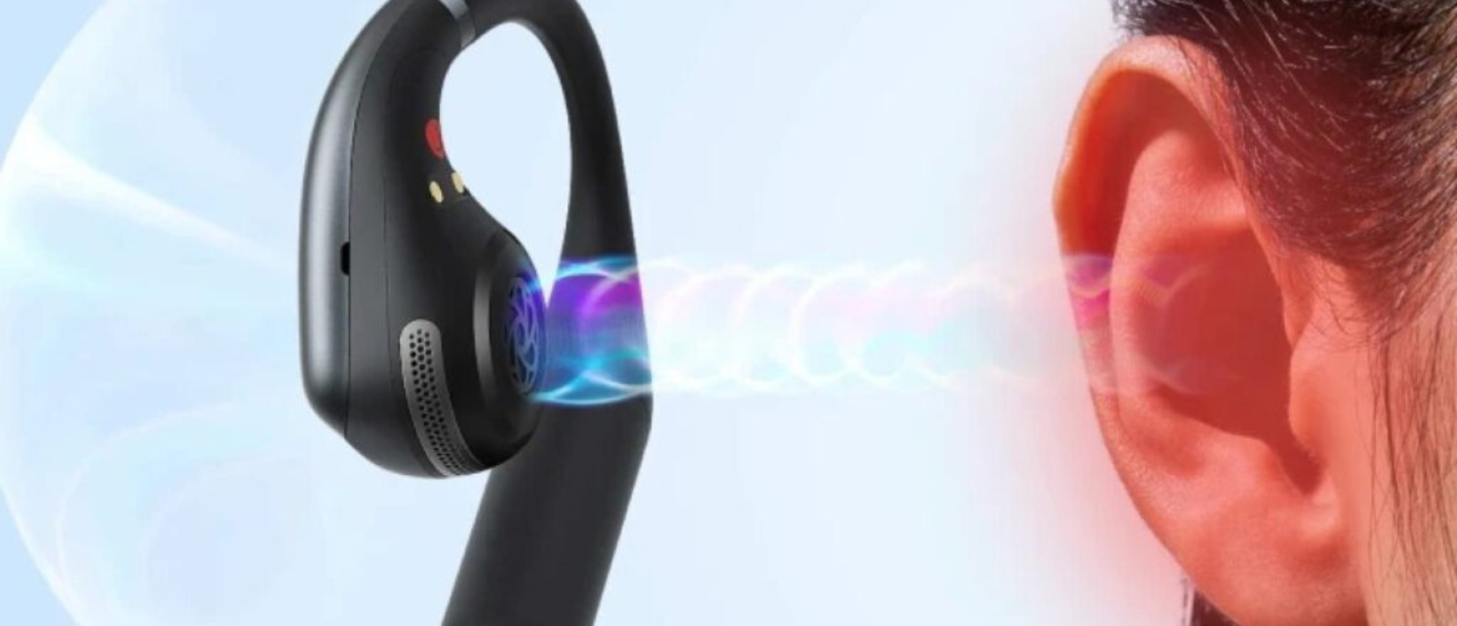 Person wearing earphones with sound waves illustration – Aanvii Hearing explores myths vs truth about hearing loss.